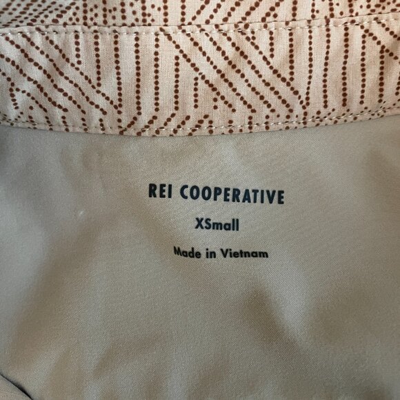 REI Women XS Tan Brown Print Sun Up Shirt Dress Button Front Pockets UPF 50 - Picture 9 of 10